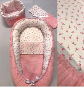 babynestje flamingo roze met kleine flamingo print – handgemaakt door Bij Mij